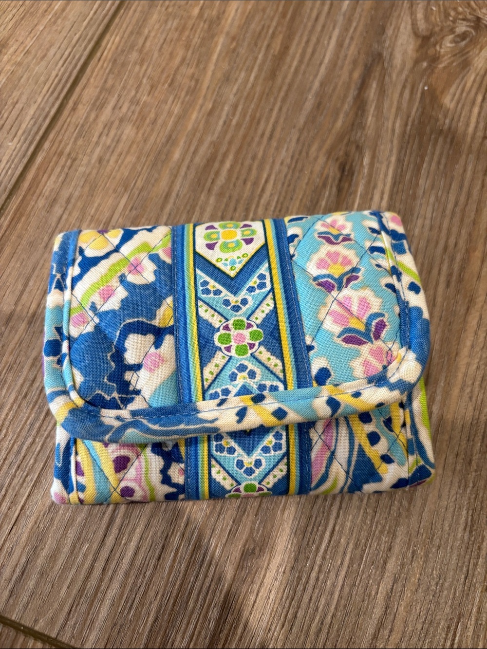 Vera Bradley Blue Floral Quilted Wallet with Multicolor Accents